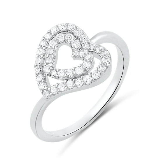 Sterling Silver Cz Sideways Heart Ring for Women and Teens - Size 4