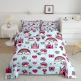 thumbnail image 2 of Manfei Cartoon Castle Queen Comforter Set, Flower Rainbow Comforter Sets Queen, Blue Pink, Polkadot Reversible, 3 Pieces, 1 Comforter and 2 Pillowcases, 2 of 7