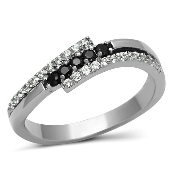 TK996 - High polished (no plating) Stainless Steel Ring with AAA Grade CZ in Black Diamond