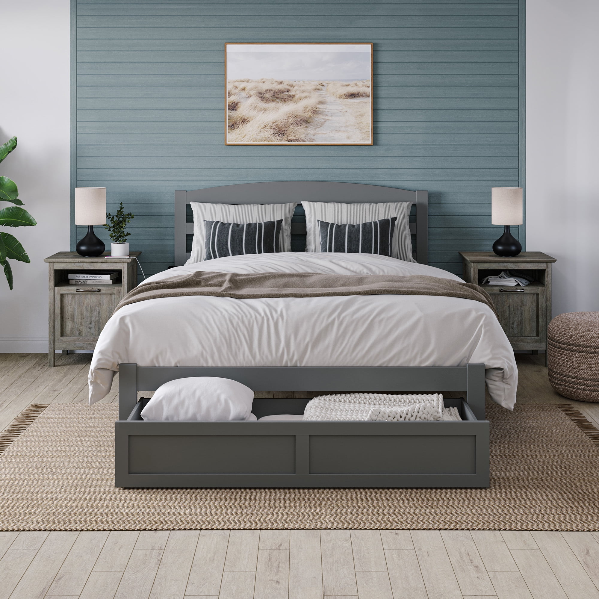 AFI Warren 14" Queen Wood Platform Bed Frame with Foot Drawer Storage, Grey