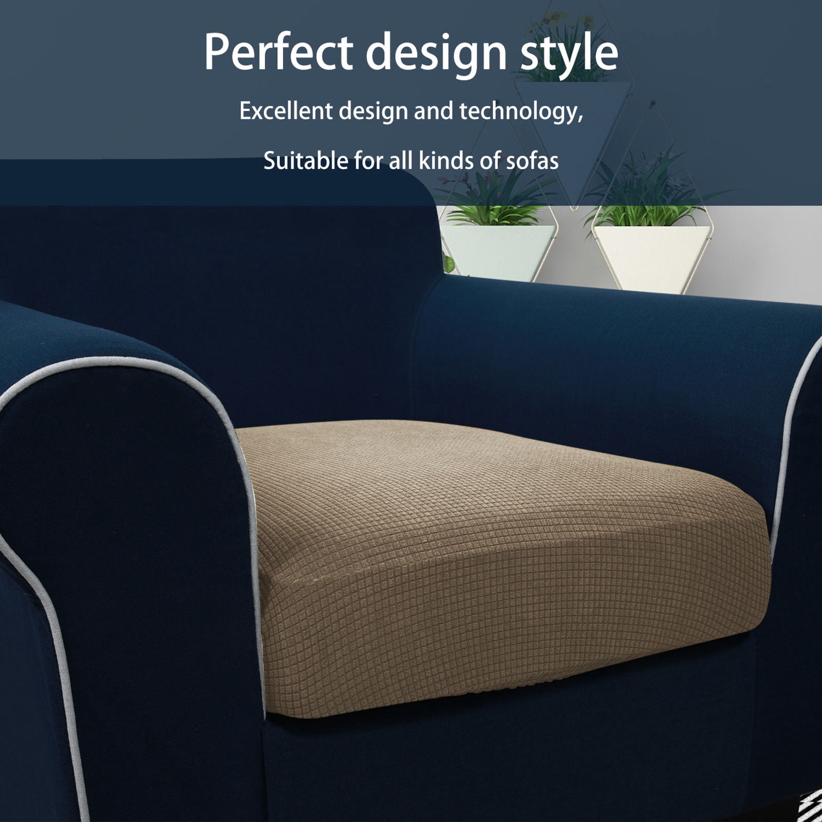 Stretch Couch Cushion Covers Waterproof, Jacquard Fabric Sofa Seat Slipcover Protectors for Chair Loveseat Individual 1 2 3 4 Seats Couch Covers-Light brown-1 Seats