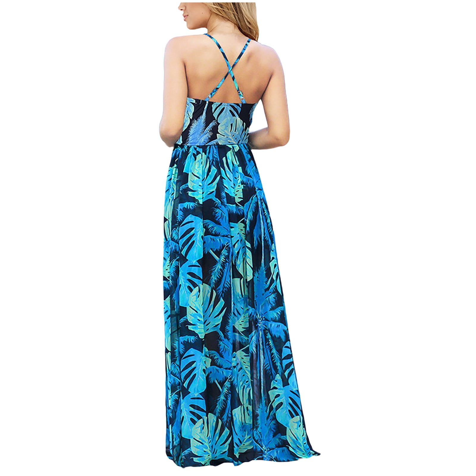 Bohemian Floral Women's Summer Dress Sexy Backless V-Neck Suspender Long Dress for Women