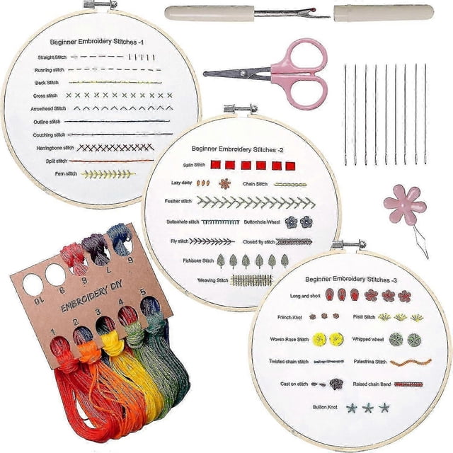 Beginners Embroidery Stitch Kit, 3 Sets Embroidery Stitch Kit Embroidery Skill Techniques For Hand Stitch Craft Lover