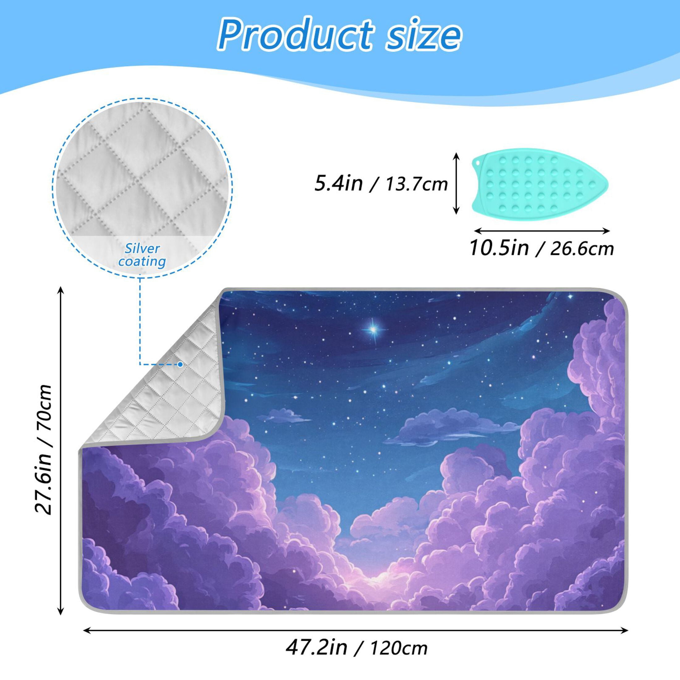 Purple Sky Stars Ironing Mat Blanket Portable Travel Ironing Pad Heat Resistant Pad 47.2" x 27.6”