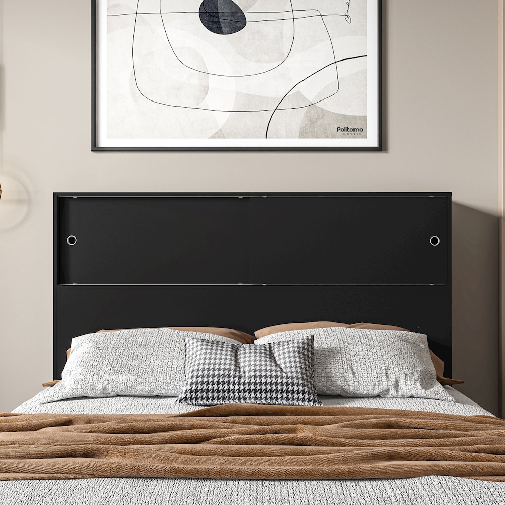 Polifurniture Victoria Queen Size Wood Storage Headboard, Black