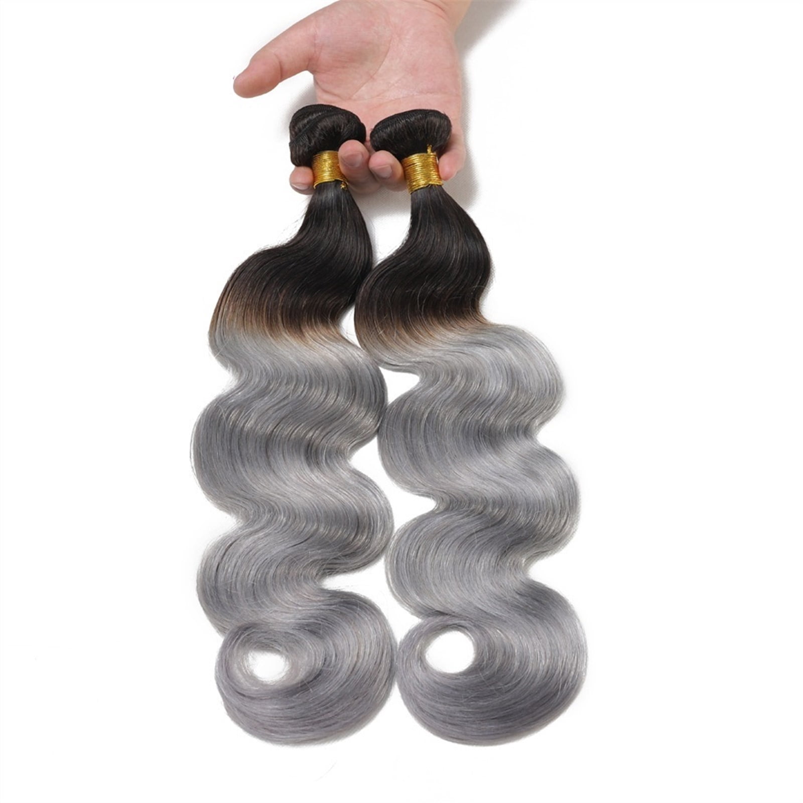 Silver Body Wave Bundles 100%Human Hair 1/3 PCS Ombre Grey Two Tone Hair Extensions Remy Human Hair Bundles