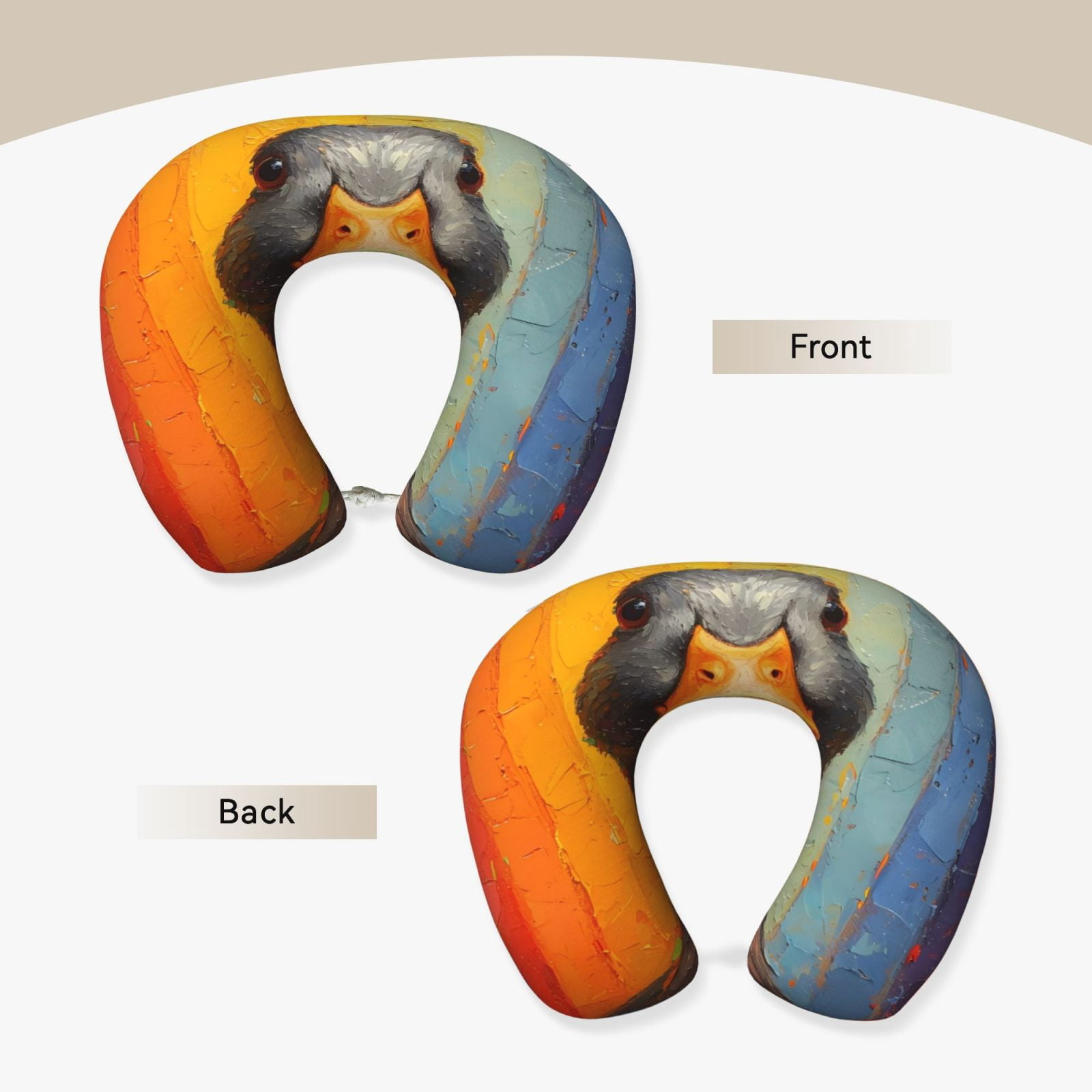 Xecao Colorful Painted Duck Print Memory Foam Cervical Neck Pillow Versatile U-Shaped Pillows for Home,Office,Camping,Travelling,Soft Washable Cover