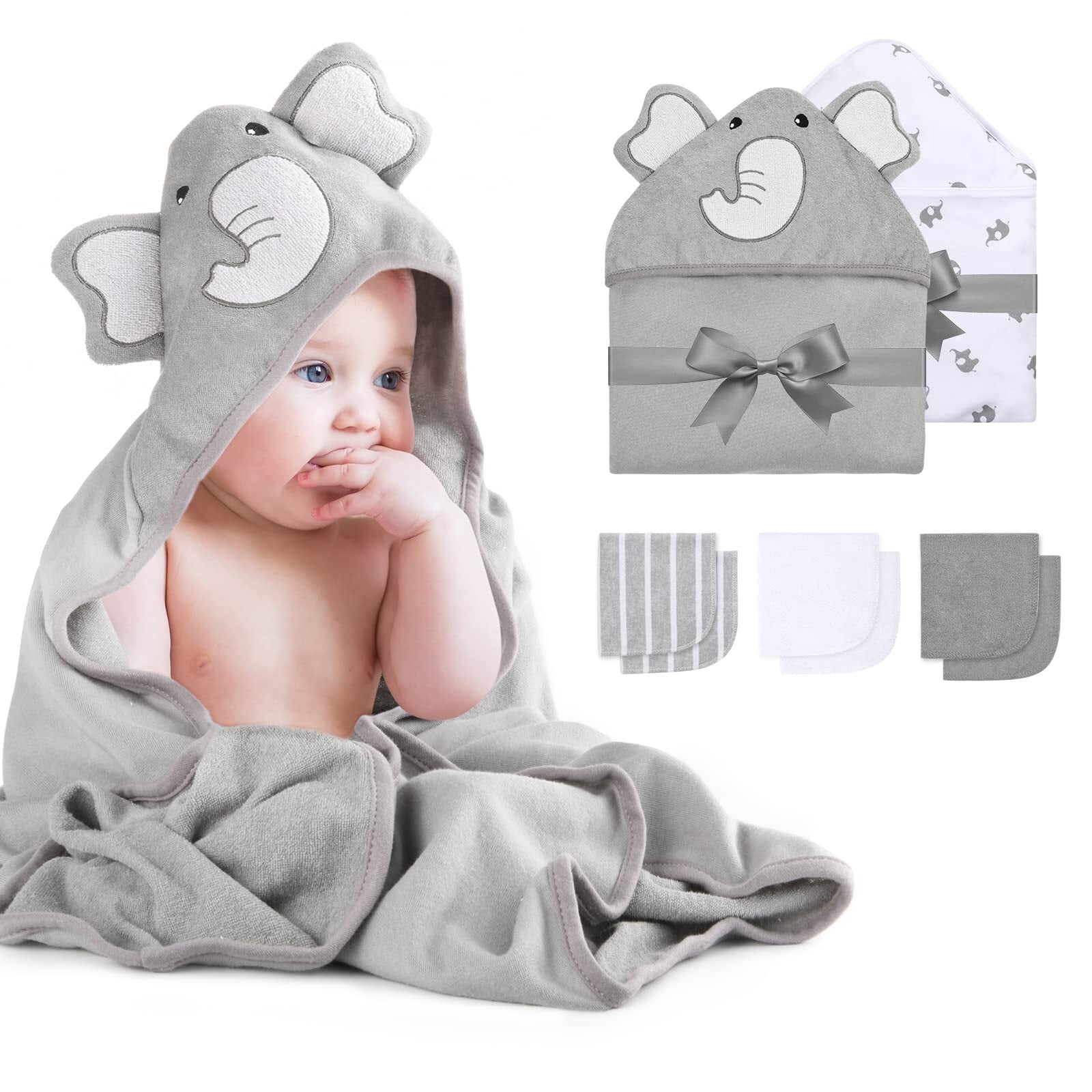 Momcozy Baby Hooded Towel & Washcloth Set, 8-Piece photo 1