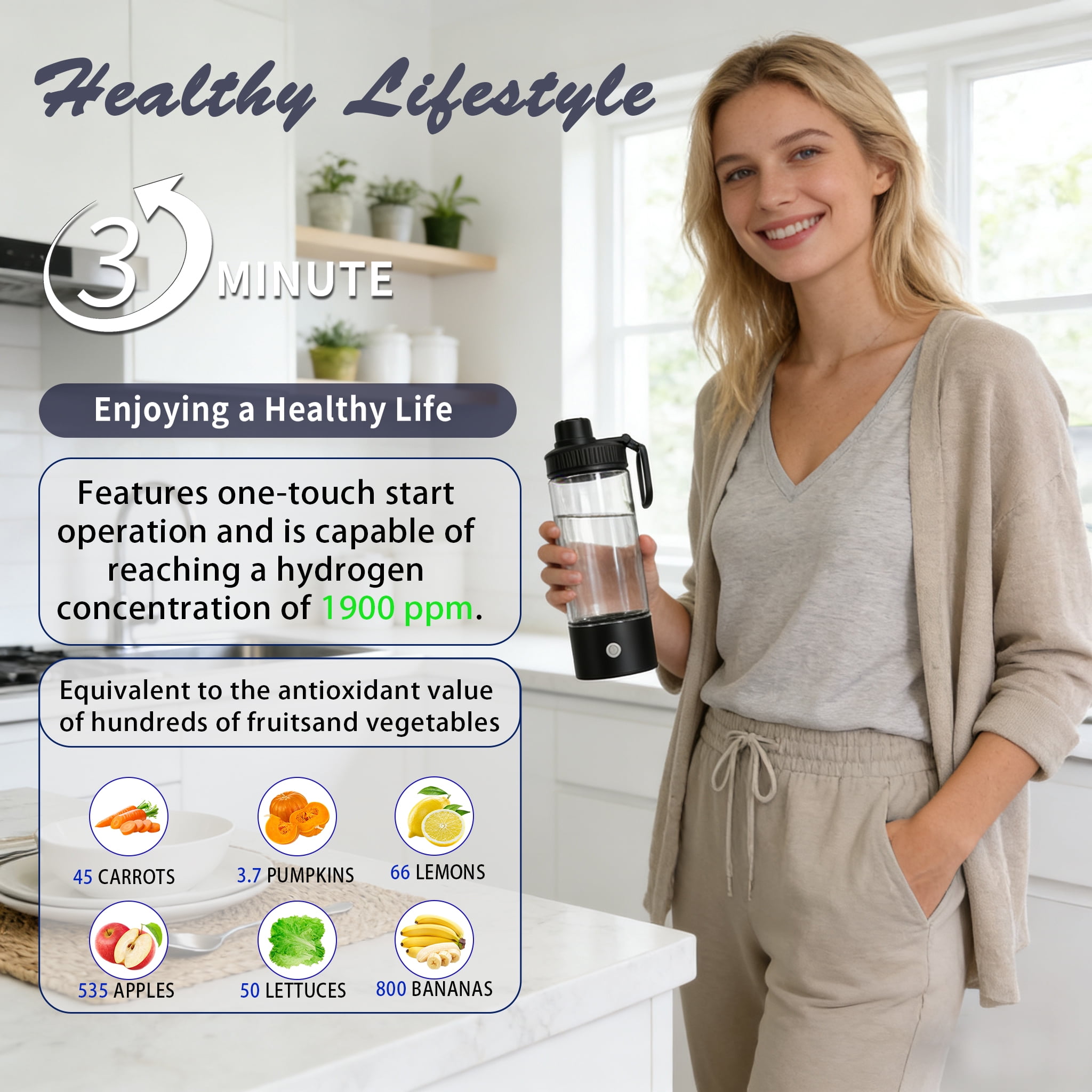Hydrogen Water Bottle,Upgrade Hydrogen Water Machine-SPE PEM Technology,3-Minute H₂ Production,Remove Ozone/Nitrogen,Portable Portable Water Ionizer for Travel,Home,Office