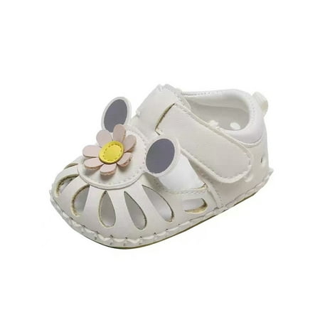 

Daeful Baby Girls Summer Sandal Soft Sole Sandals Closed Toe Crib Shoes Beach Magic Tape Comfort First Walkers Beige 5C