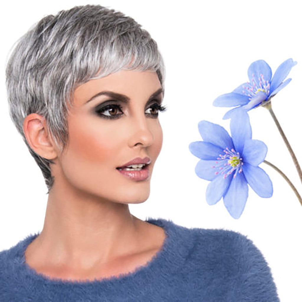 UTOURS High Quality Grayish white Short Curly Wigs Real Human Hair Sexy Women Wigs