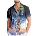 thumbnail image 1 of Wyzesi Chemise Noire pour Hommes en Coton Imprimé Décontracté Col Rond Graphique Grande Taille Chemise Courte Col Entièrement Imprimé Chemise Rayée pour Hommes Colorée, 1 of 4