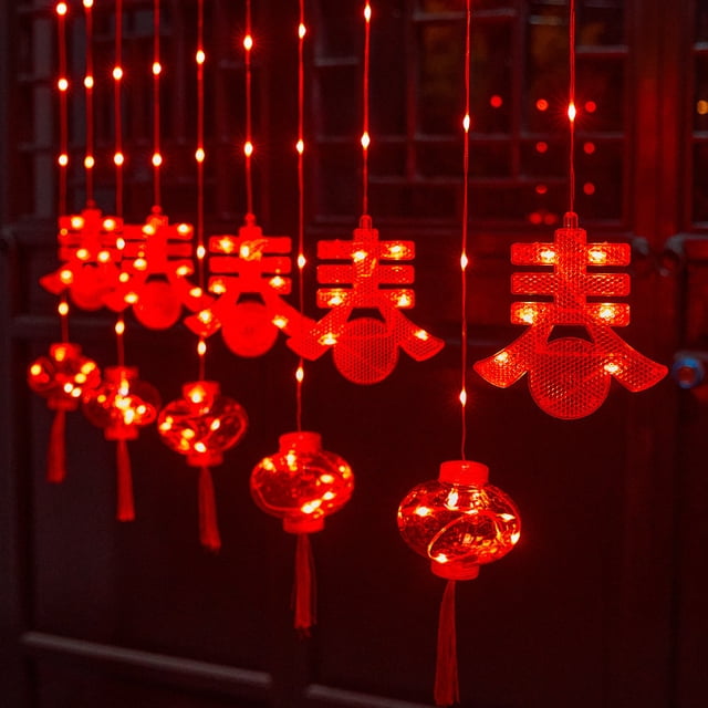 Colección de faroles para el Festival de Primavera Decoración de Año Nuevo Nudo de la Fortuna Farolillo Rojo Cadena de Faroles Lámpara de Cortina para el Festival de Año Nuevo