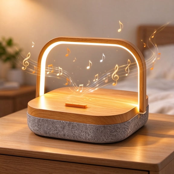 Nightstand Lamp with Wireless Charger & Bluetooth Speaker, Dimmable LED Bedside Light with Phone Holder, 10W Fast Charging Desk Lamp for Bedroom Office