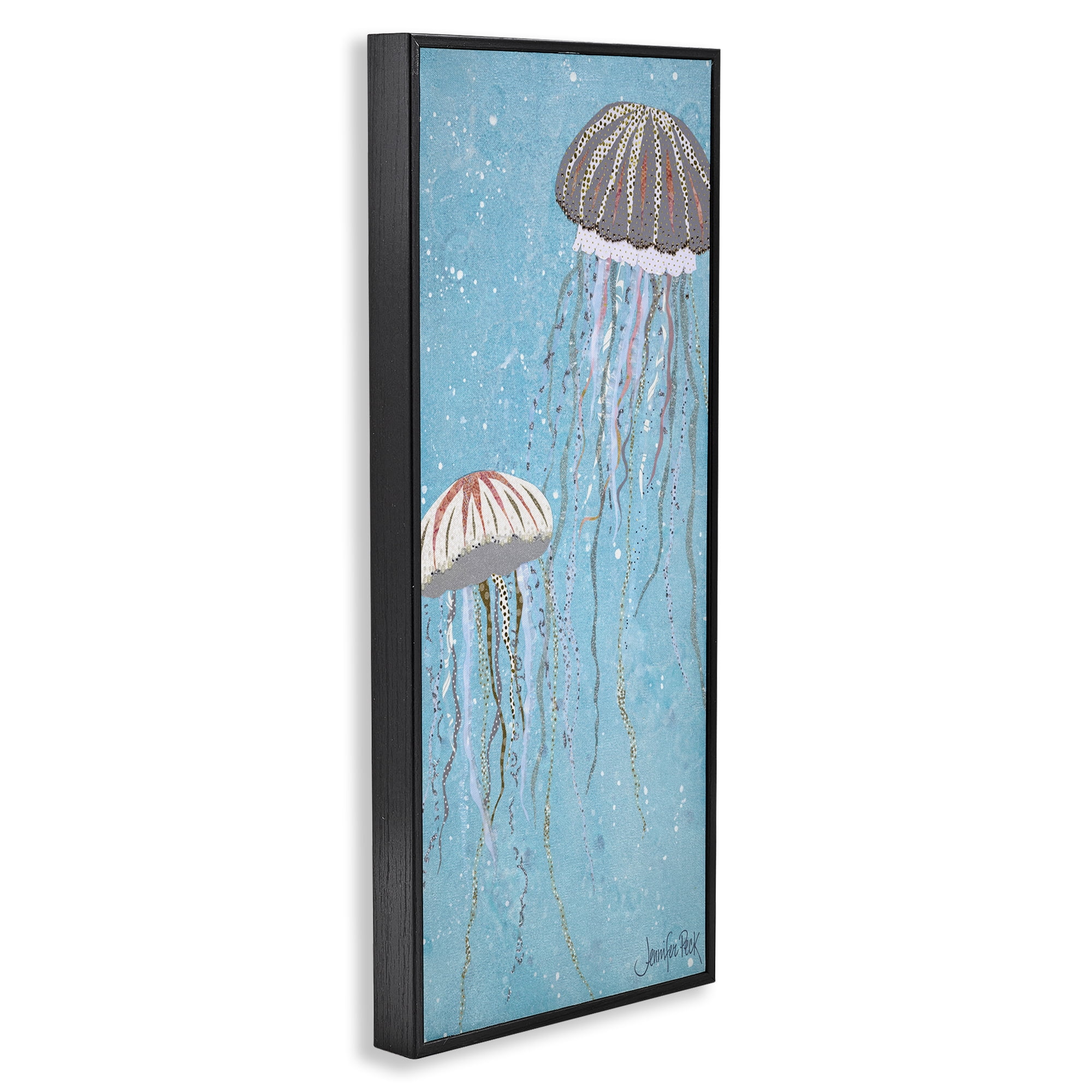 Stupell Industries Crystal Jellyfish Motif Animals & Insects Painting Black Framed Art Print Wall Art, 10 x 24