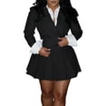 thumbnail image 3 of Women 2 Piece Outfits Color Block Crop Blazer Mini Pleated Skirt Sets Matching Set Casual Business Skirt Suits Black XL, 3 of 8