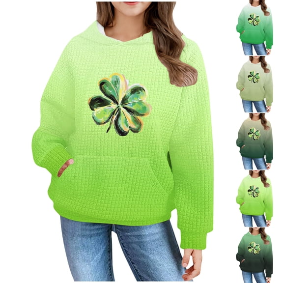 St.Patrick's Day Agkizg Toddler Baby Girls Summer Tops, Long Sleeve T-shirt for Kids, Toddler Girls Casual Pullover Blouse Tee Children Green Printing Crewneck T Shirts, Sizes 5-6 Years