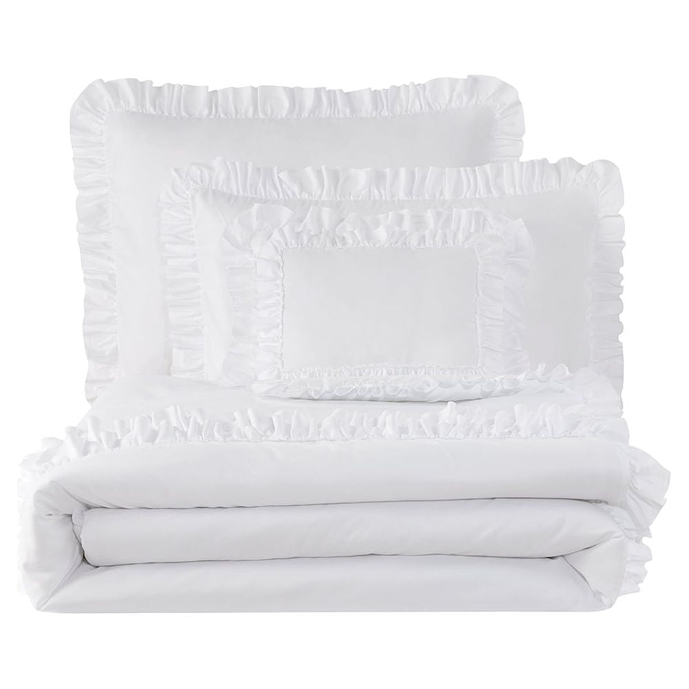 Simply Shabby Chic White Ruffle 4-Piece Soft Washed Microfiber Comforter Set, King