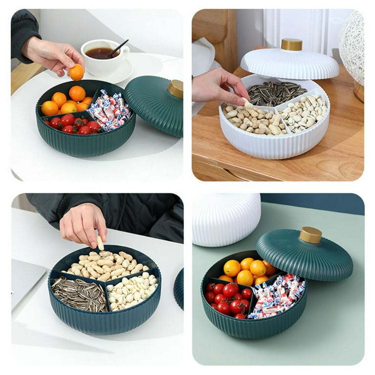 Round Plastics Divided Serving Tray with Lids Individual Dishes Food  Storage Containers Serving Platter for Snack Fruit
