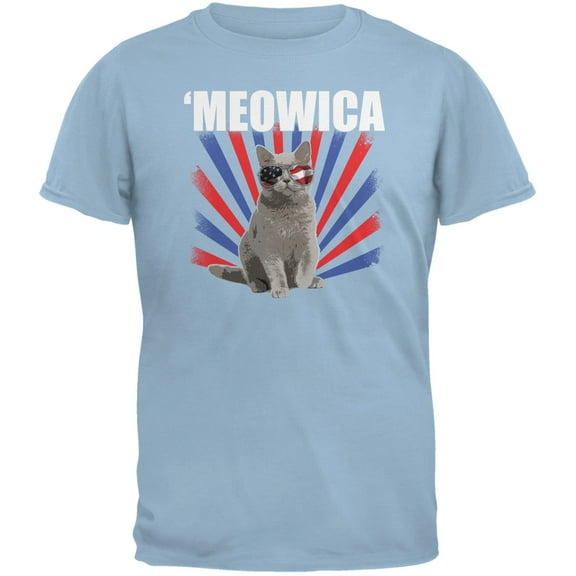 4th of July Meowica Light Blue Youth T-Shirt - Medium(10/12)