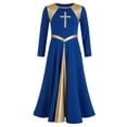 thumbnail image 3 of YiZYiF Kids Girls Lyrical Praise Dance Dress Metallic Cross Liturgical Maxi Gown Long Sleeve Worship Church Robe Royal Blue 12, 3 of 6