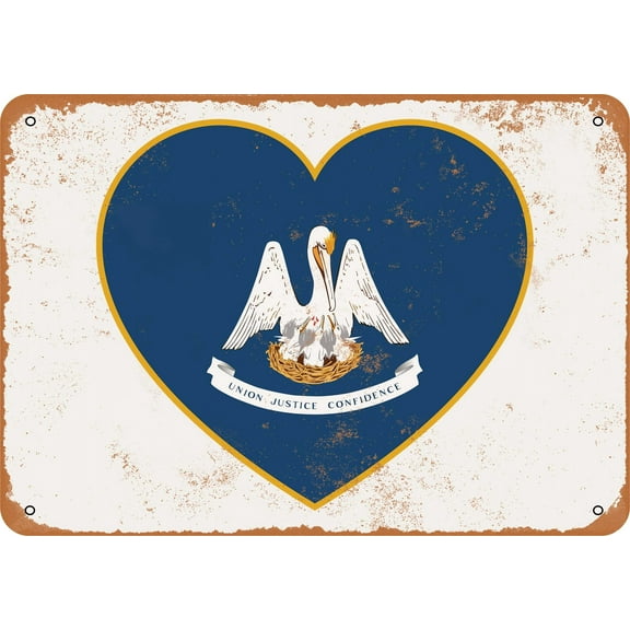 7 x 10 METAL SIGN - Louisiana Heart Flag - Vintage Rusty Look