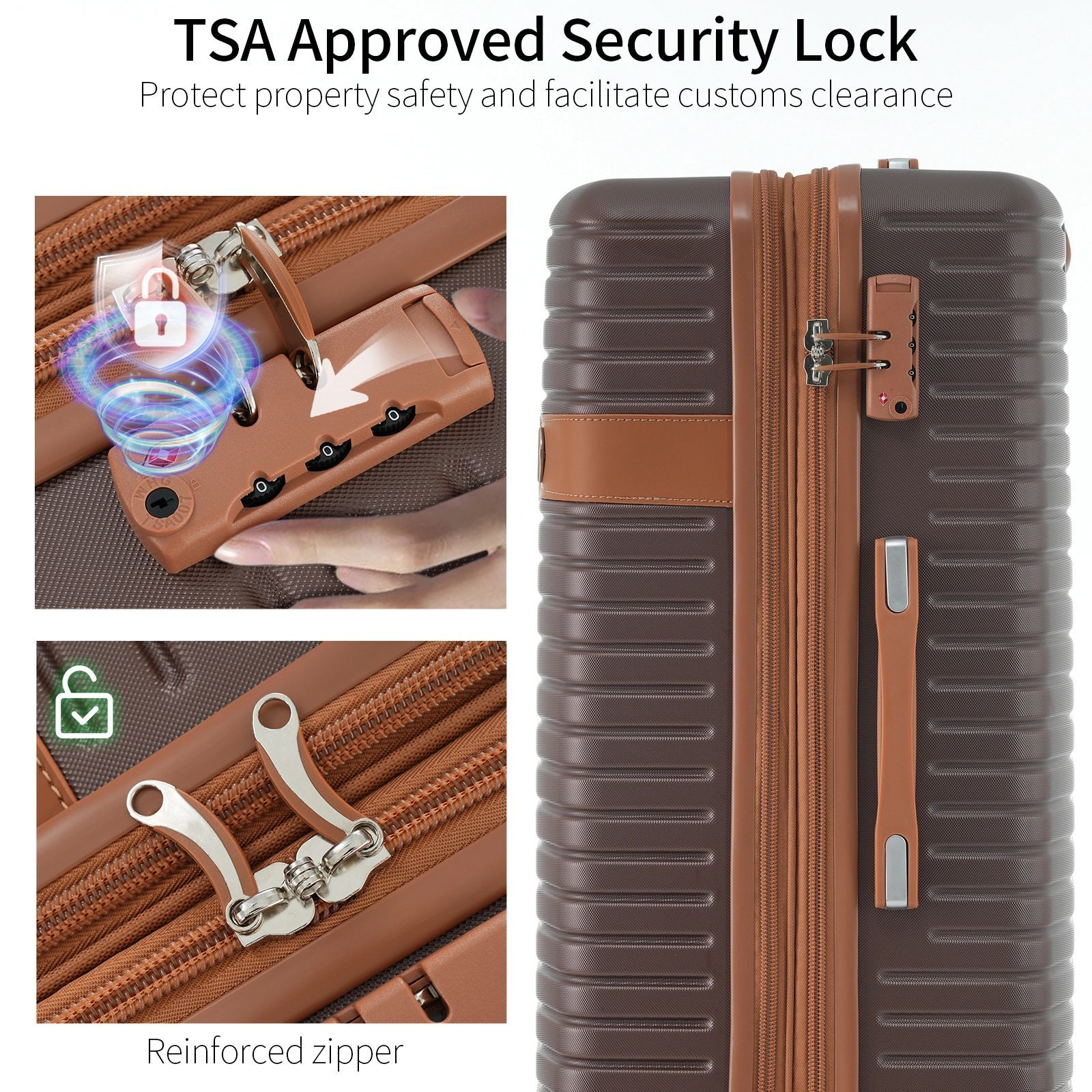 Euroco Luggage Set 3 Piece,Lightweight Expandable 24" Checked Suitcase with TSA Lock,2 Packing Cubes and Spinner Wheels for Travel,Brown