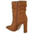 thumbnail image 3 of Delicious Women Mid-Calf Short Slouch Boots High Heels Side Zipper Booties Pointed Toe Public-S Hazel Tan Brown Suede 8, 3 of 3