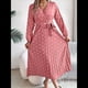 thumbnail image 4 of Vestido Plisado de Larga con Cuello en V y Lunares para Mujer, Informal, Holgado y con Cinturón Rosa S, 4 of 10