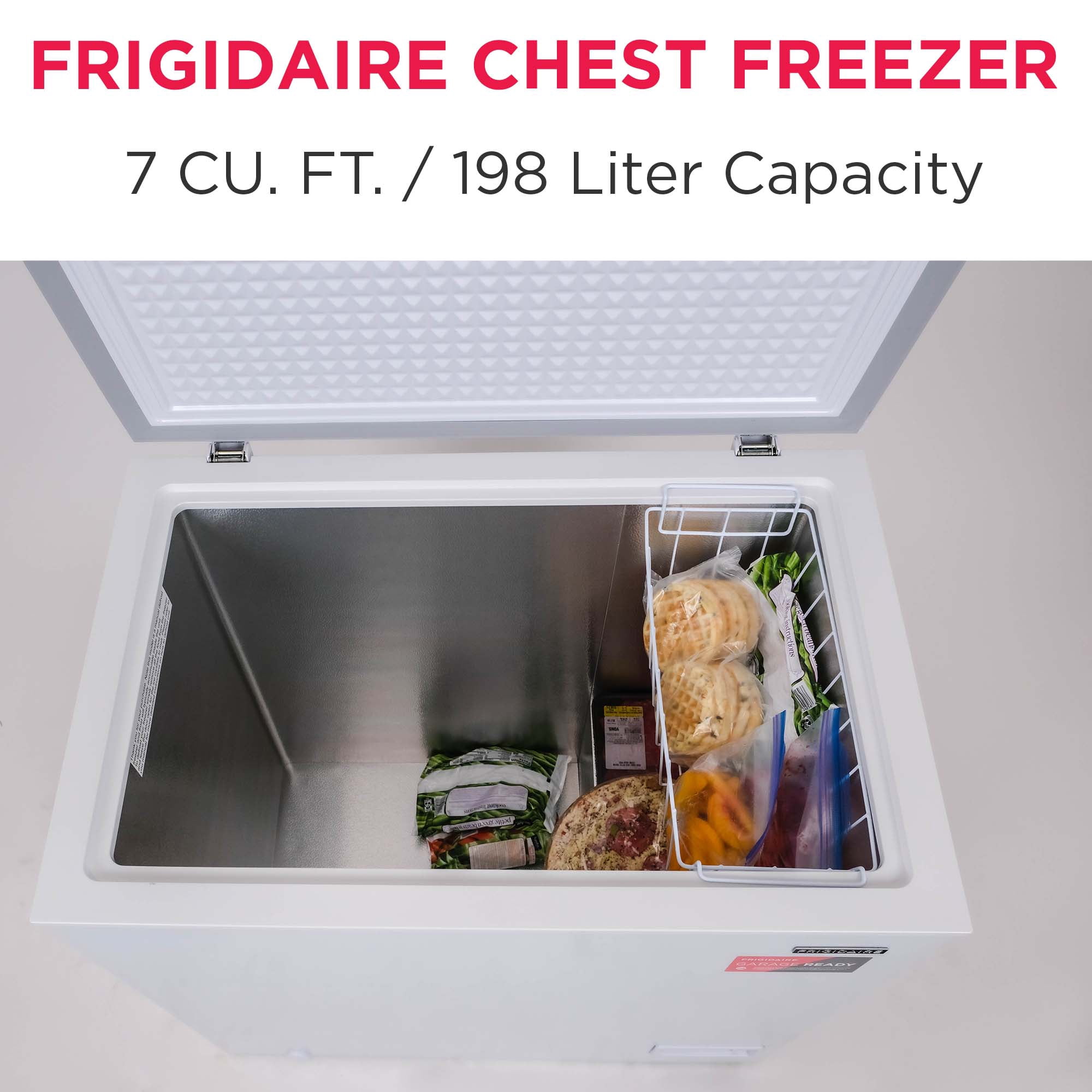 Frigidaire 7.0 cu ft Chest Freezer, White - Deep Freezer for Garage, Kitchen, Basement, Large Capacity for Bulk Storage