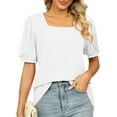 thumbnail image 2 of Women Summer Casual Shirts Solid Color Square Neckline Pleated Short Sleeved Bubble Sleeved Women's Bottom Shirt, 2 of 6