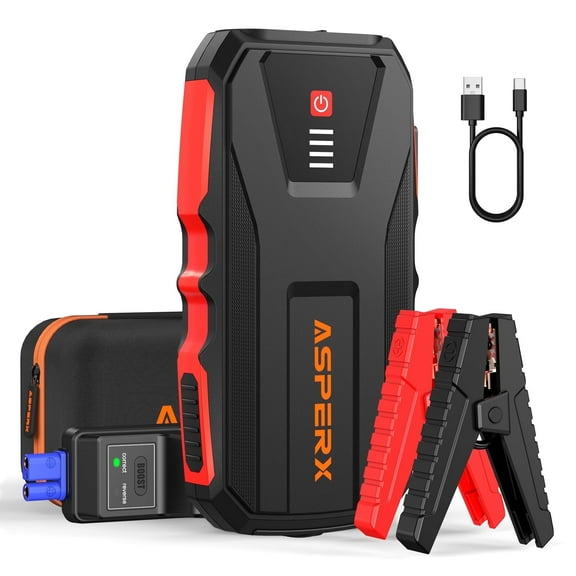 ASPERX 3000A Battery Jump Box for 12V Cars(up to 10.0L Gas or 8.0L Diesel Engine), Portable Jump Starter with SOS Flashlight, Heavy Duty Emergency Kit Battery Charger Safety Jumper Pack