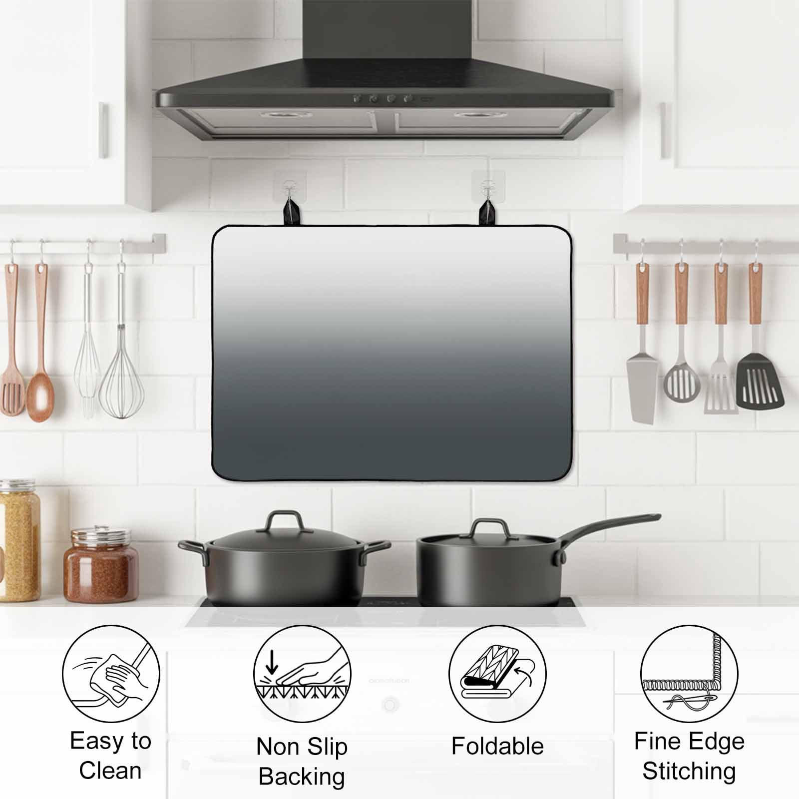 Grey Ombre Stove Top Cover for Electric Stove, Heat-proof & Non Slip Glass Top Stove Cover Protector, Gray White Gradient Modern Abstract Art Kitchen Flat Cooktop Rubber Mat 28.5x20.5 Inches