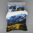 thumbnail image 2 of Landscape Duvet Cover Set, Snow Village Mountain Retreat in Colorado Park Pine Region Peak Photography Print, Bedding Set with Shams and Fitted Sheet, 3 Sizes, by Ambesonne, 2 of 3