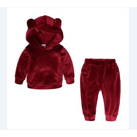 

Musuos Little Kids 2PCS Pants Set Long Sleeve Ears Hoodie Tops Long Pants Suit