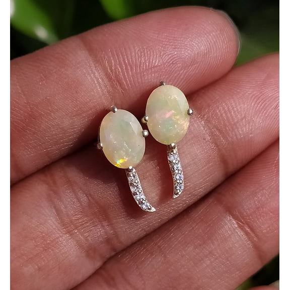 100% Natural Ethiopian Opal Stud Earring-Unique Simple Studs Earrings-Unique Stud For Her-Lovely Oval Cut Studs-925 Solid Sterling Silver
