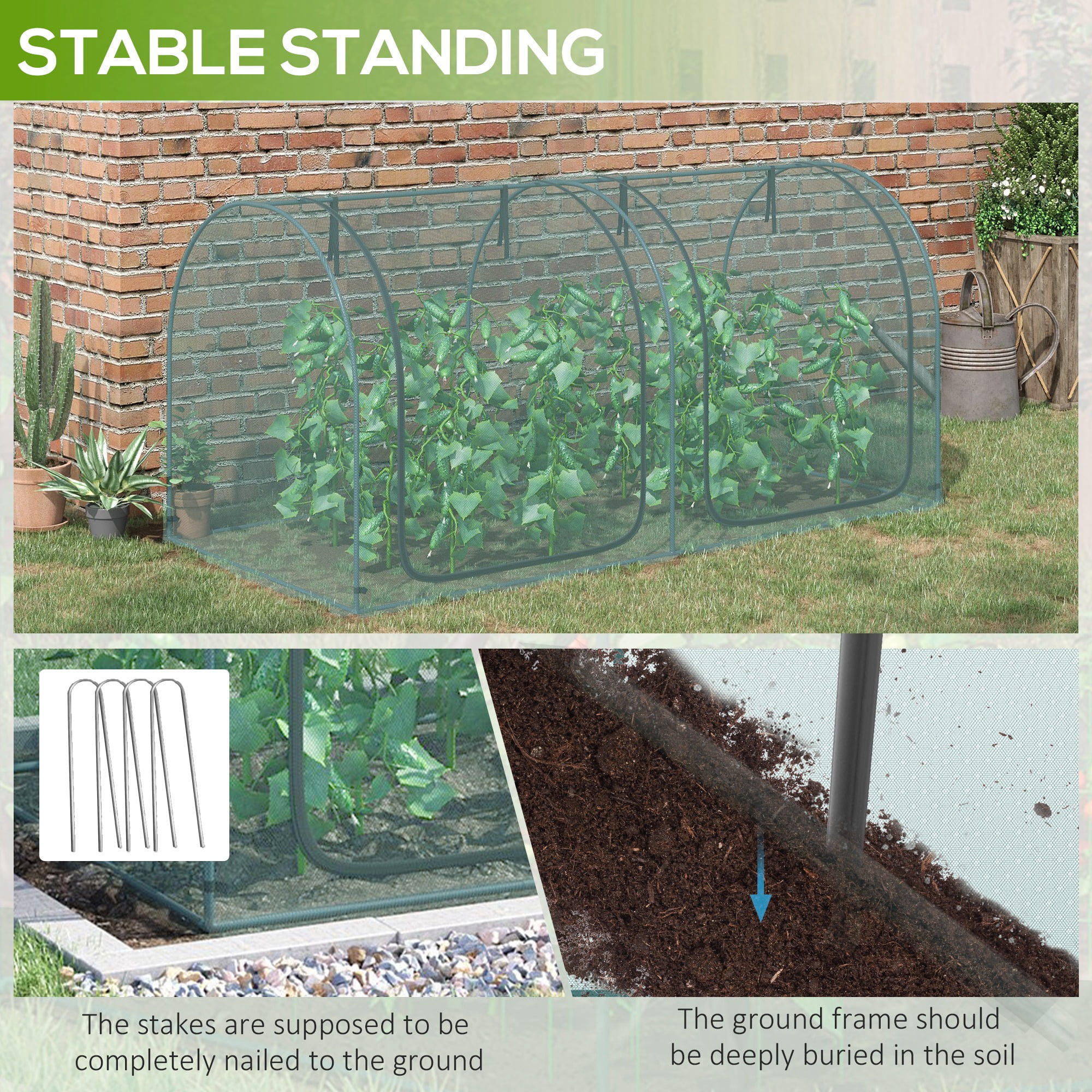 8' x 4' Crop Cage, Plant Protection Tent with Two Zippered Doors, Storage Bag and 4 Ground Stakes, for Garden, Yard, Lawn, Green