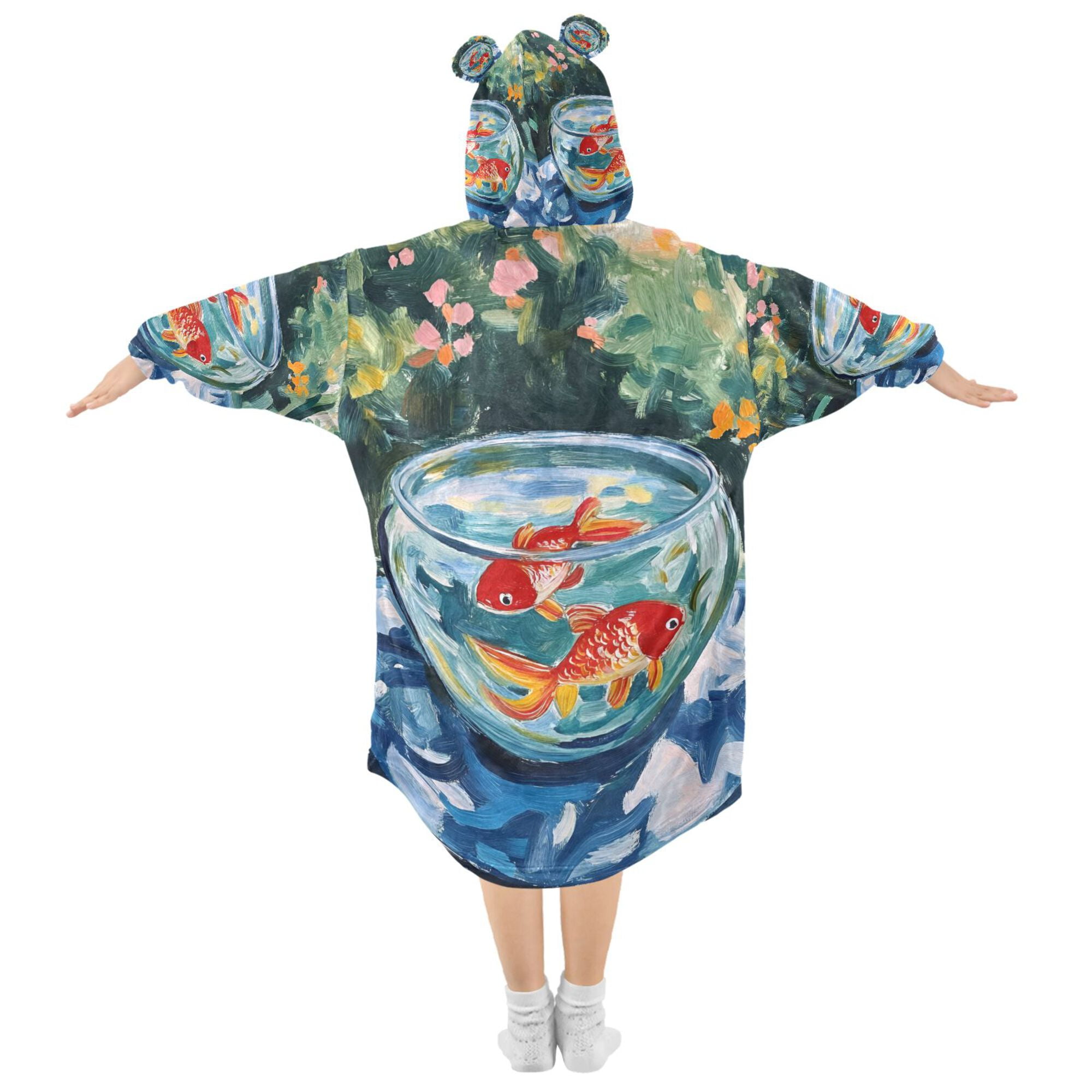 FORMRS Wearable Blanket Hoodie with Sleeves for Kids Cozy Flannel Sweatshirt, Red Goldfish