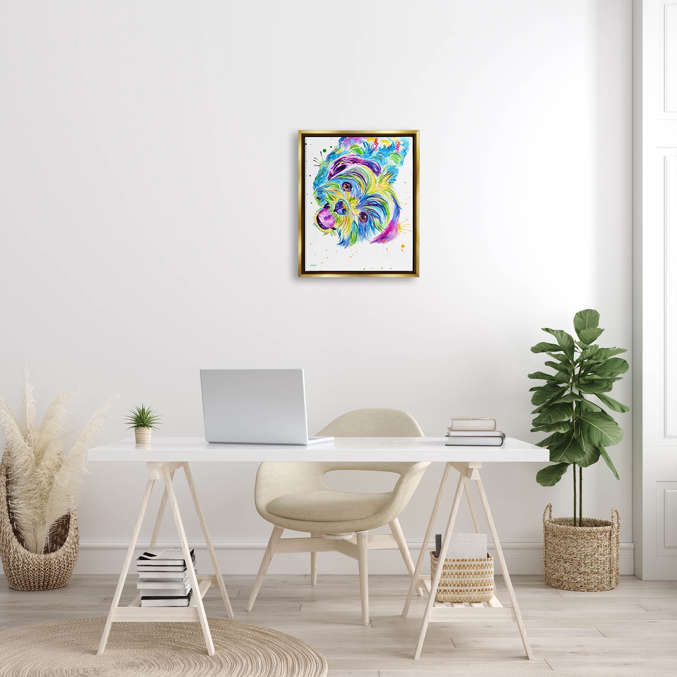 Fun Vivid Shih Tzu Puppy Animals & Insects Graphic Art Metallic Gold Framed Art Print Wall Art