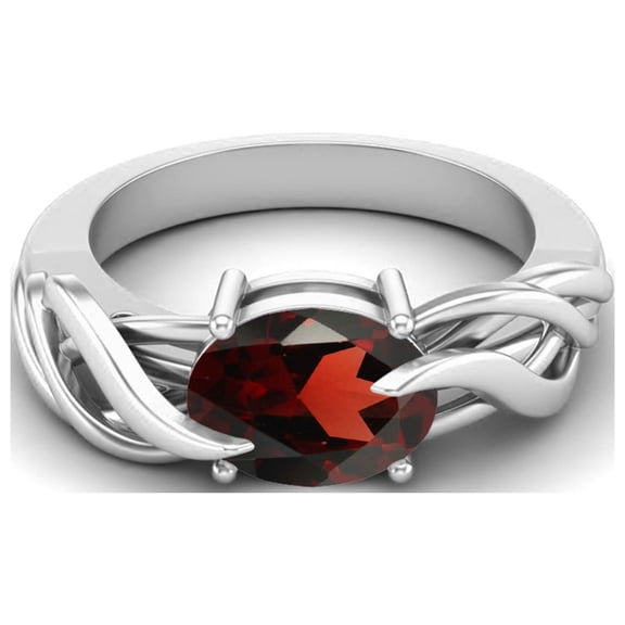 925 Sterling Silver 9X7MM Oval Shape Garnet Solitaire Women Valentines Day Gifts Ring