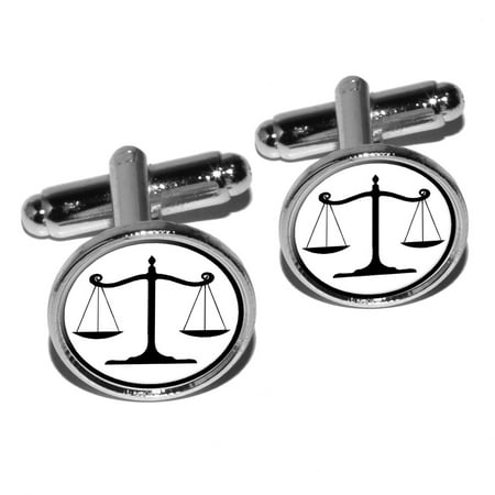 - Balanced Scales of Justice Symbol Legal Lawyer White and Black Round Cufflinks