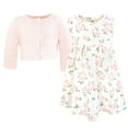 thumbnail image 3 of Hudson Baby Infant and Toddler Girls Cotton Dress and Cardigan Set, Soft Pink Sage Rose, 3T, 3 of 5