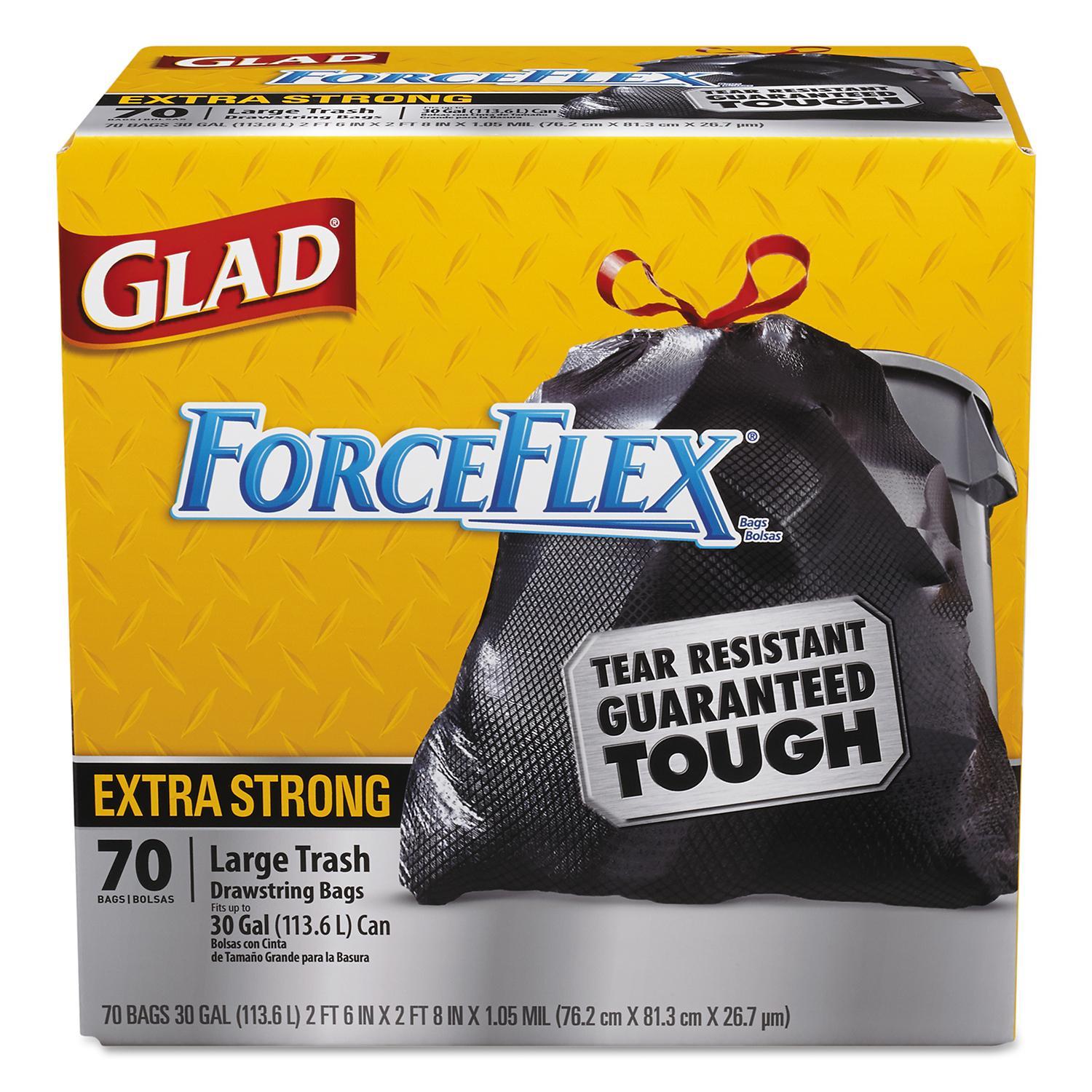 Glad ForceFlex Extra Strong Drawstring Large Trash Bags, 30 Gallon (70