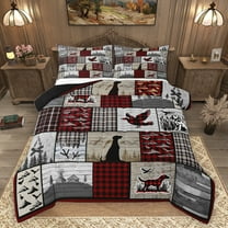 Homewish Rustic Dog Duck Bedding Comforter Set for Men, Jungle Hunting Twin Comforter Sets, Vintage Grey Red Patchwork Reversible Bedding Set, Breathable Home Decor, 2 Pieces