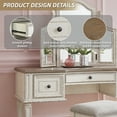 thumbnail image 2 of Signature Design by Ashley Realyn Vanity Set with 3-Panel Mirror and Upholstered Stool, Antique White/Brown, 2 of 6