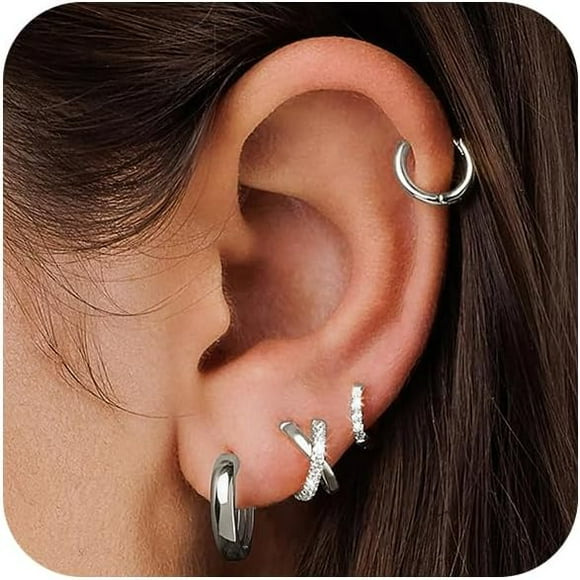 shiyou-Small Gold Hoop Earrings for Women, 14K Gold Plated Hypoallergenic Earring Set, Cartilage Huggie Hoop Earring Stacks for Multiple Piercing