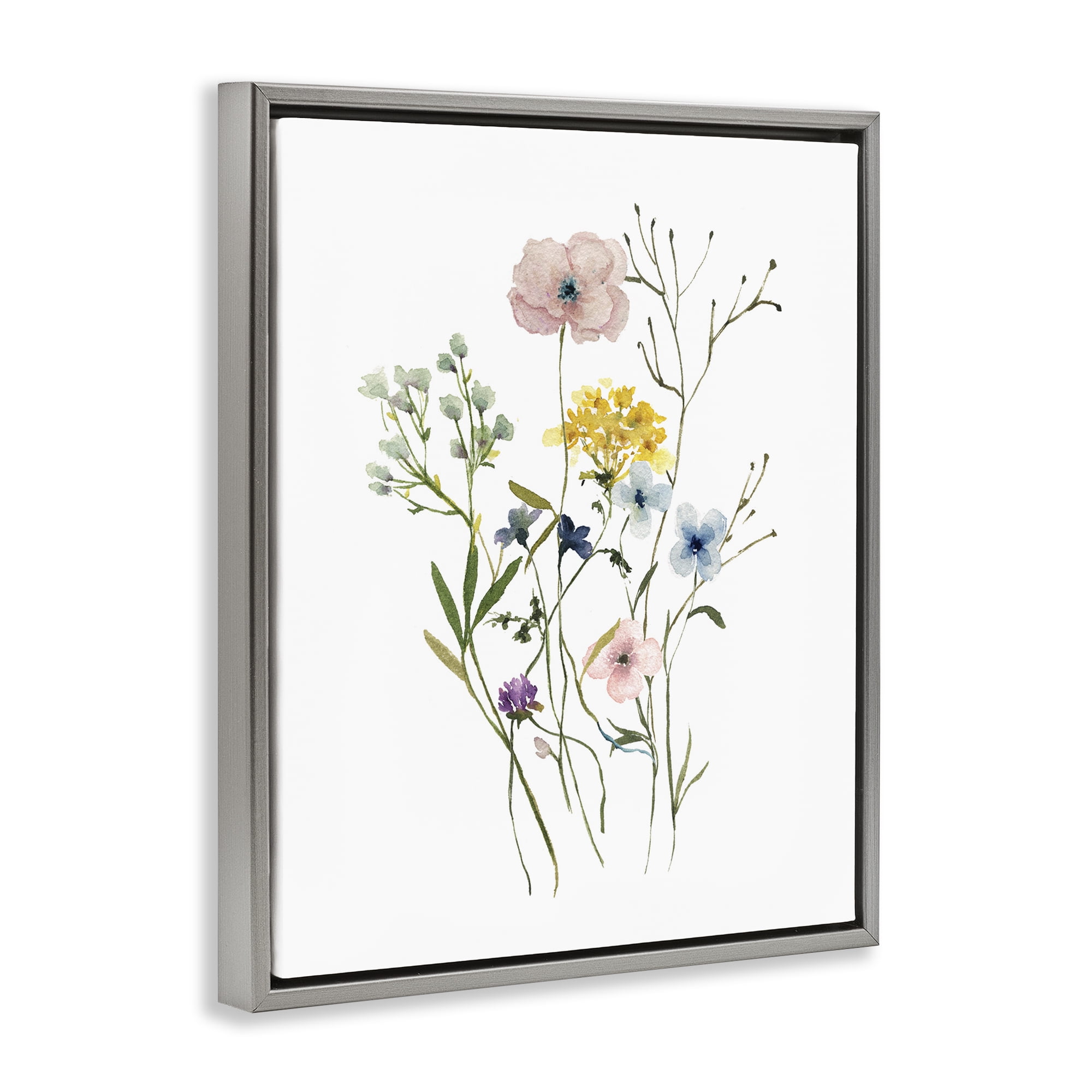 Stupell Industries Wild Country Blooms Botanical & Floral Painting Gray Floater Framed Art Print Wall Art, 25 x 31