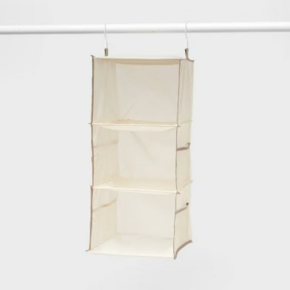 3 Shelf Hanging Closet Organizer with Side Pockets Tan