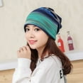 thumbnail image 3 of Tittly Winter Hats Beanie Women Cap Scarf Stripe Wrap Hat Head Hat Ruffle Turban Collar Baseball Caps Skull Caps Hats for Women Blue One Size, 3 of 5