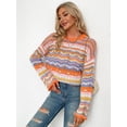 thumbnail image 4 of Hotian Women Striped Pointelle Knit Pullover Jumper Sweater Colorblock Casual Knitwwear Orange XS, 4 of 5